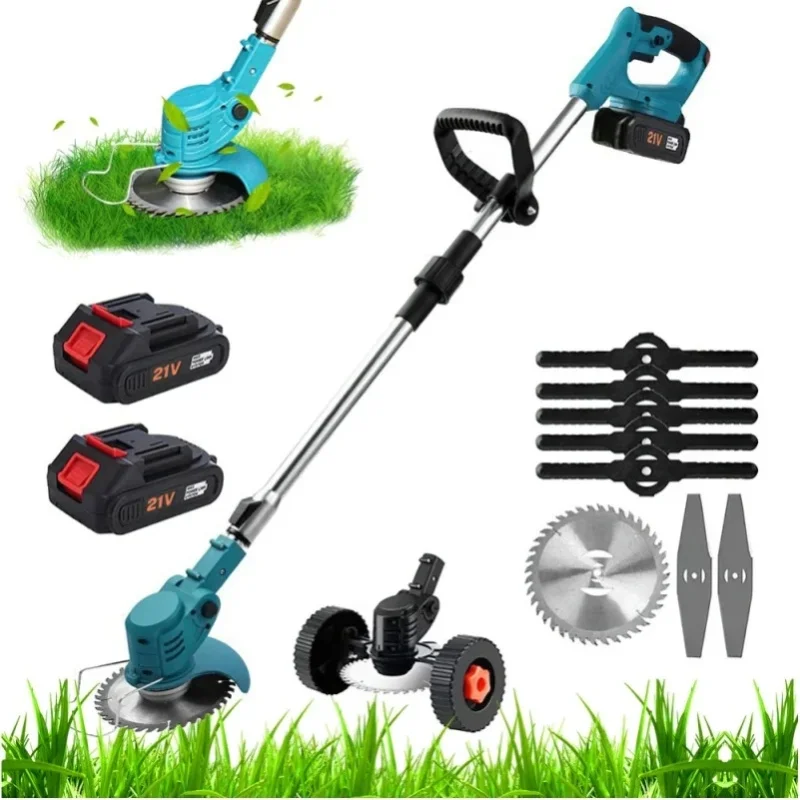 Elektrischer Rasenmäher, Handgeführter Kabelloser Garten-Grasschneider, Längenverstellbar mit 2 Akkus für Makita 18V Batterieanschluss