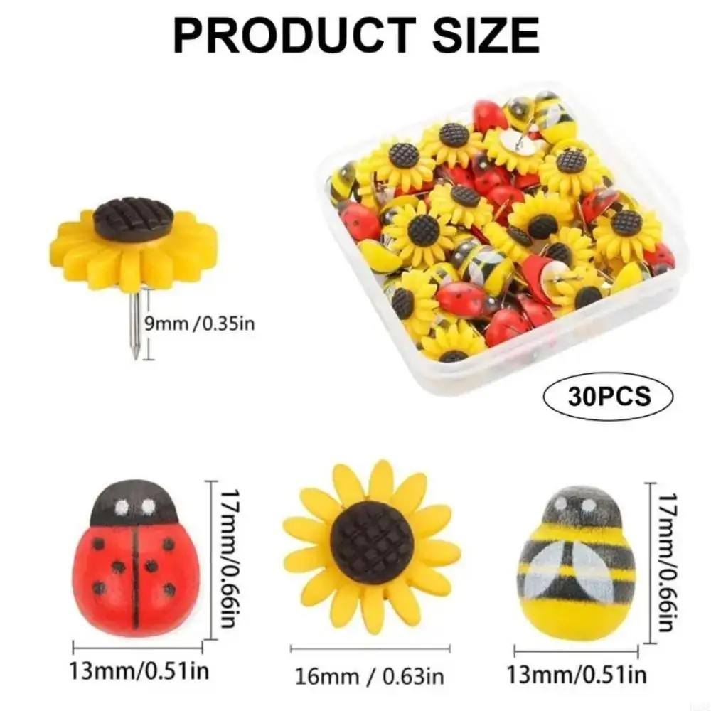 30 pièces décoration de la maison abeilles tournesol punaises créatif 3D conseil punaise avec boîte bricolage fleur colorée punaises Photo décoration murale