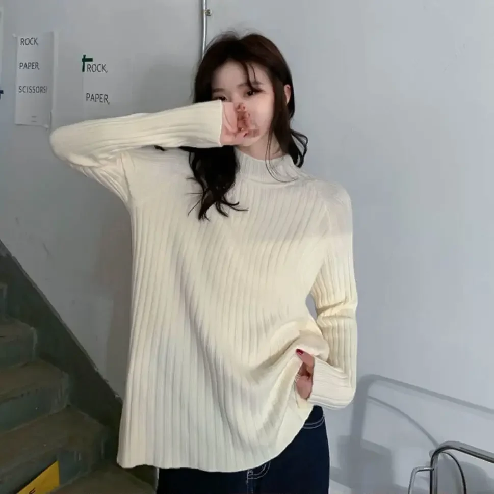 Maglione lavorato a maglia con Base a collo alto retrò versione coreana per donna in autunno e inverno capispalla Casual con vestibilità pigra e allentata