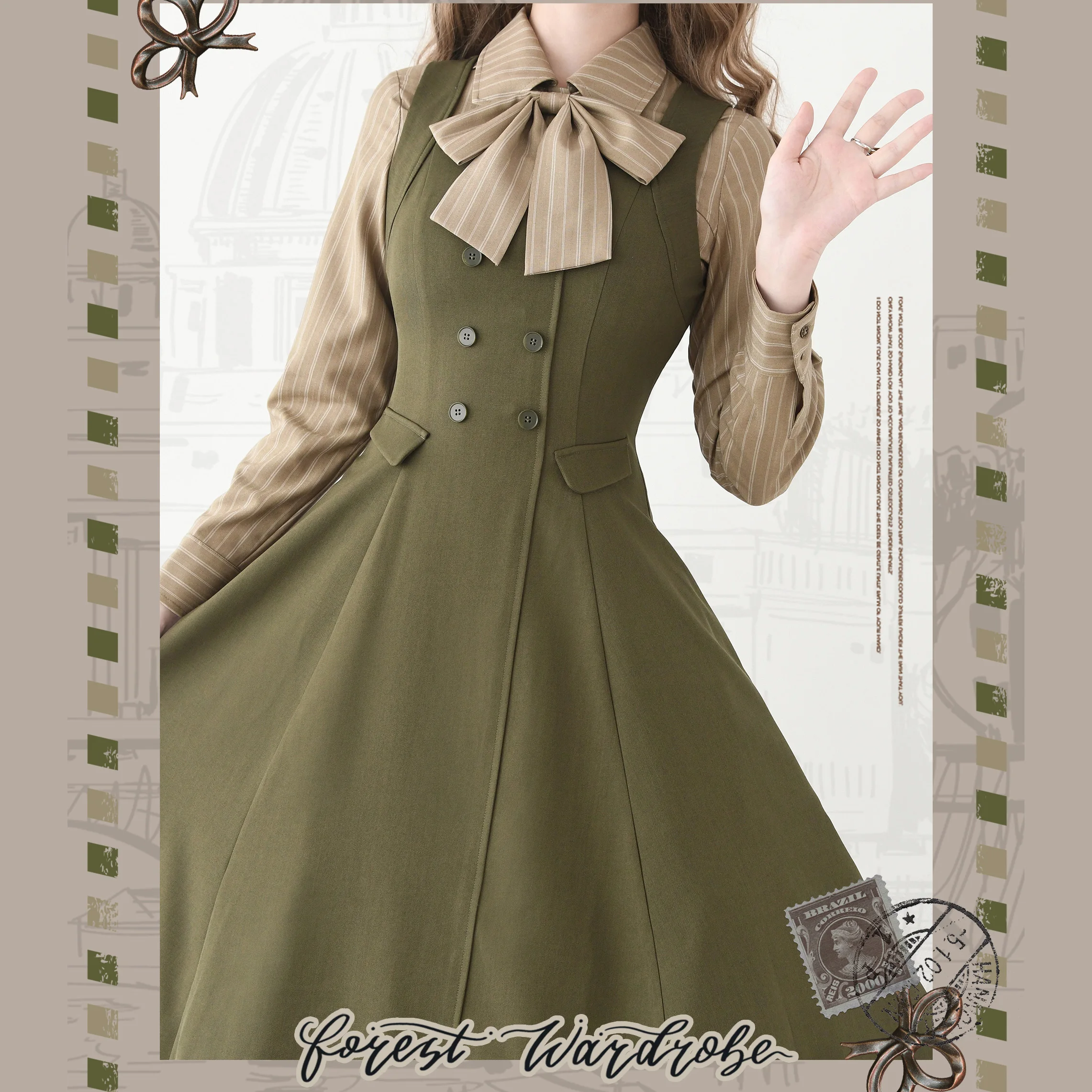 Oryginalna Brytyjska Retro Elegancka Lolita Koszula w Paski z Długim Rękawem Wiosna Jesień 2025 Damska Słodka Bluzka z Kokardą i Sznurowaniem, Dopasowany Krój