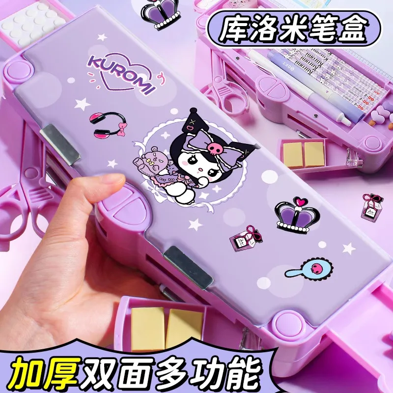 Sanrio Anime Cartoon Hello Kitty Pencil Case Cute My Melody Kuromi Pencil Sharpener Pen Holder Multi-functional Stationery Box