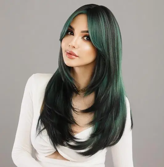 Lavender Synthetic Green Wigs for Women Daily Cosplay New Trend Middle Part Wavy Green Hair Wig Heat Resistant Fiber