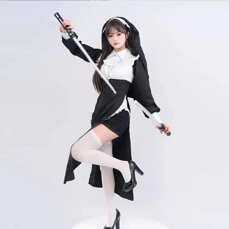 Costume de Cosplay de Nonne Anime pour Femme, Uniforme Cos Ajustable, PoinTenue de Spectacle Sexy, Barrage de Performance d'Halloween