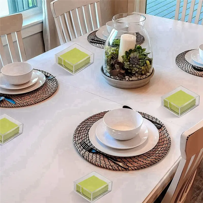 ABJS Acrylic Napkin Holder for Table, Clear Beverage Napkin Holder Square for Dinner, Kitchen, Bathroom, Restaurant, Bar