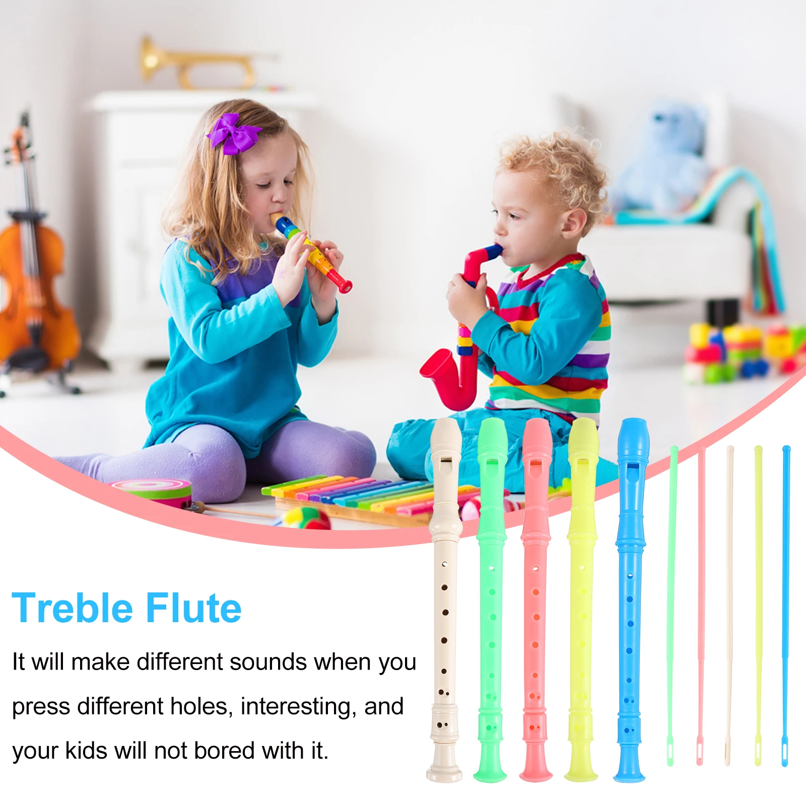 

5 Pcs Colorful Kids Musical Instruments Soprano Recorder for 8 Holes Student
