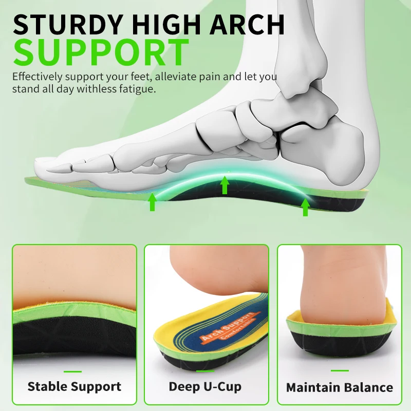 نعل داخلي لتصحيح القدم المسطحة، تصحيح دعم القوس، نعل داخلي رياضي ممتص للصدمات، نعل داخلي من البولي يوريثان عالي المرونة