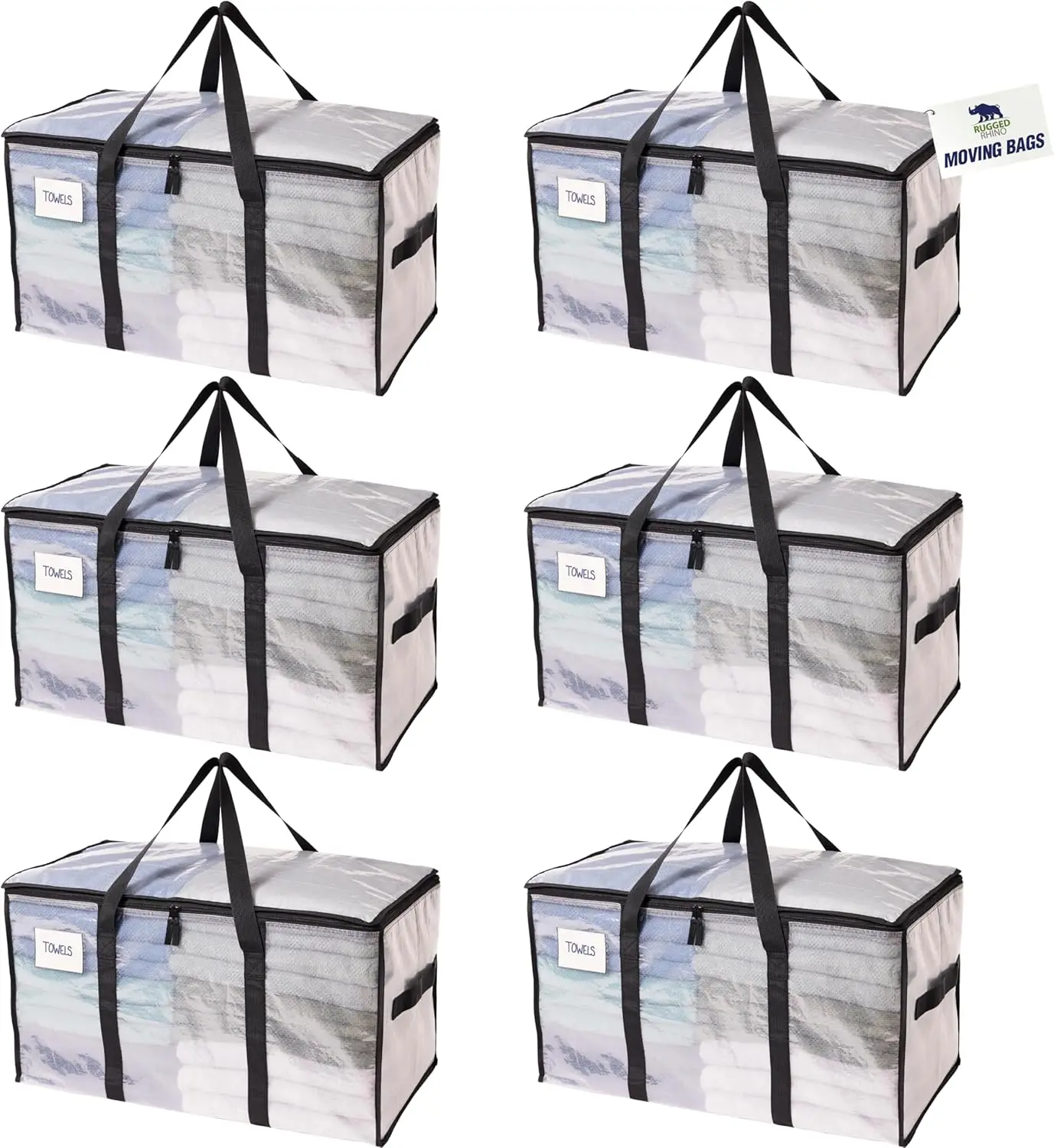 

Heavy Duty Extra Large Moving Bags 6 Pack, Durable Storage with Strong Handles and Zipper for College Packing