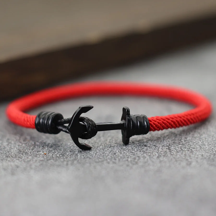 Unique Anchor Bracelet For Men Grade A 4mm Rope Nautical Wrap Braslet Luck Red Thread Outdoor Cool Biker Hand Accessories Joias