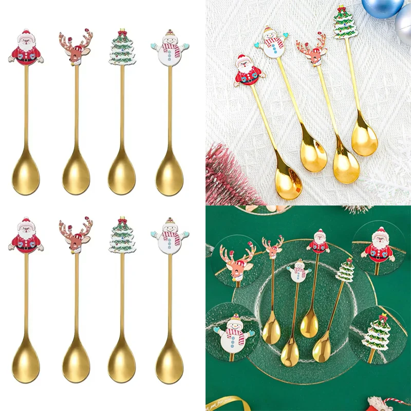 

Merry Little Coffee Spoons Christmas Themed Plated Spoons for Coffee Cake Useful Daily Utensils Charming Holiday Gift Idea