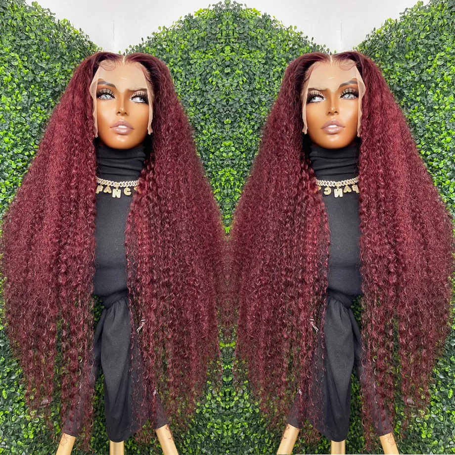

Deep Wave Frontal Wig Burgundy 13x4 Lace Front Human Hair Wigs For Women Pre Plucked Brazilian Hair Wigs 99j Loose Deep Wave Wig