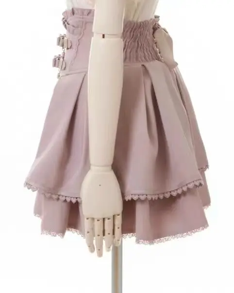 Jirai Kei Sweet Lolita Skort 2024, Sommer – Doppelschleife, hoher Taillen-Kurzrock mit Lederschnalle, schmale Passform, verstellbare Taille – Detail 5