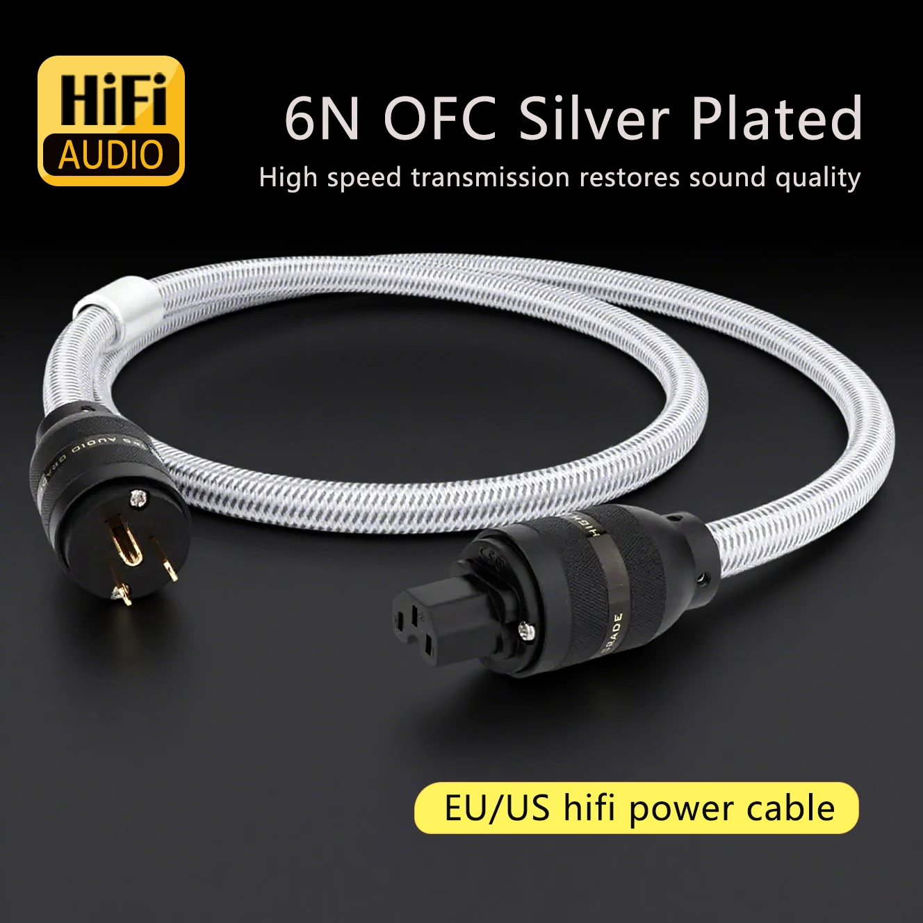 

HiFi Power Cable 13AWG Audiophile Power Cable Pure Copper Plugs 125V 15A, Ac Power Cord Pc Braided Sleeves Power Line Equipment
