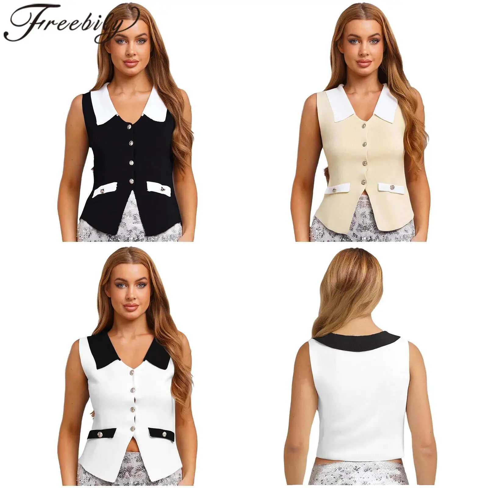 

Женский элегантный укороченный жилет в консервативном стиле с воротником с лацканами, повседневный жилет, топ, жилет без рукавов с французскими цветными блоками, майки Mujer, уличная одежда