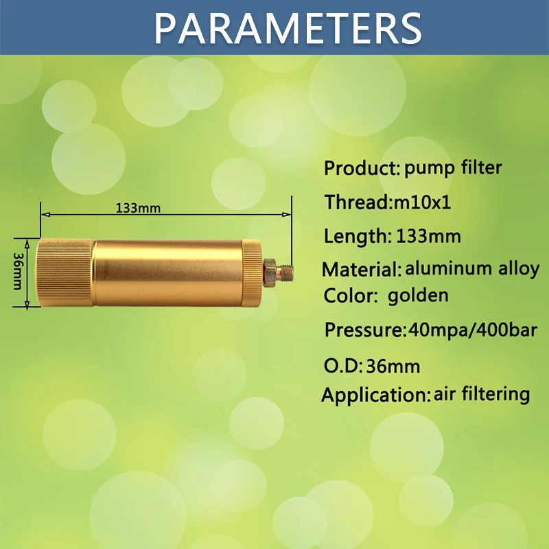 High Pressure Pump Filter with COPPER POWDER 40Mpa M10x1 Air Compressor Water-Oil Separator Air Filtering 8MM Quick Disconnect