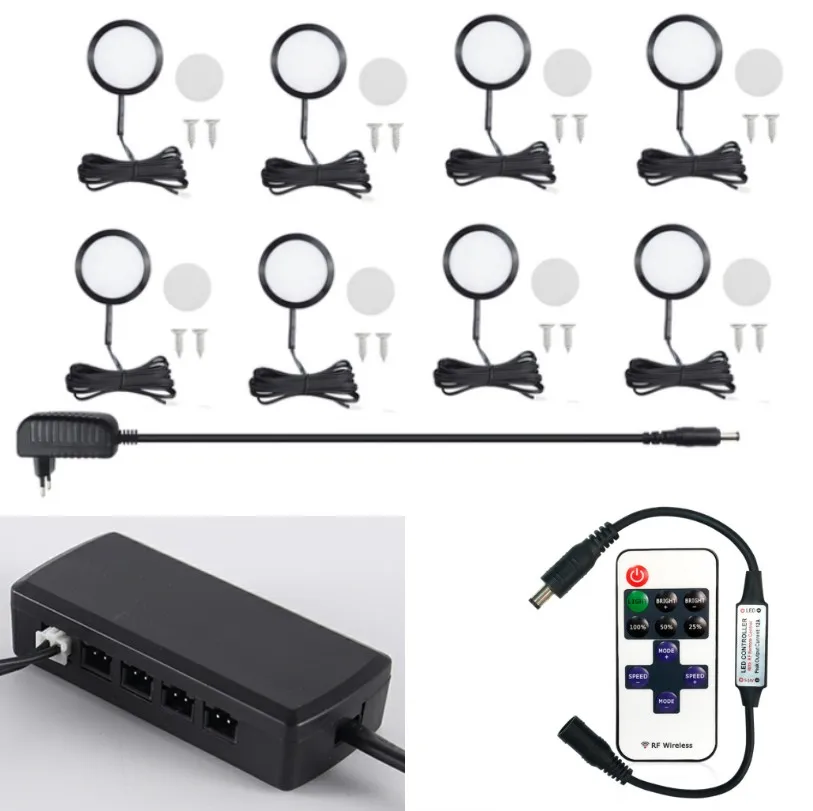 12V Mini LED Spot Downlights Dimmable Lamp Set Remote Control Ceiling Recessed 2.5W 60mm  Black Cabinet Lights