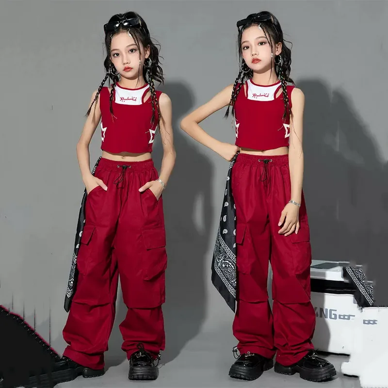 5-14Y Kids Hip Hop Joggers Pants Girls Cargo Pants Teenage Straight Trousers High Waist Vintage Casual Streetwear Baggy Pants