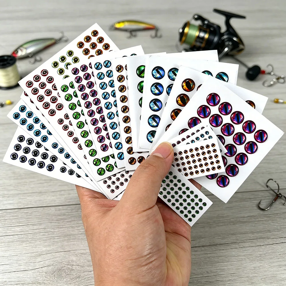 1232Pcs 3D Holographic Fishing Lure Eye Stickers, Mixed 3/4/5/6/10mm Multi-Color Self-Adhesive Bionic Fish Eye Decals for DIY Fi