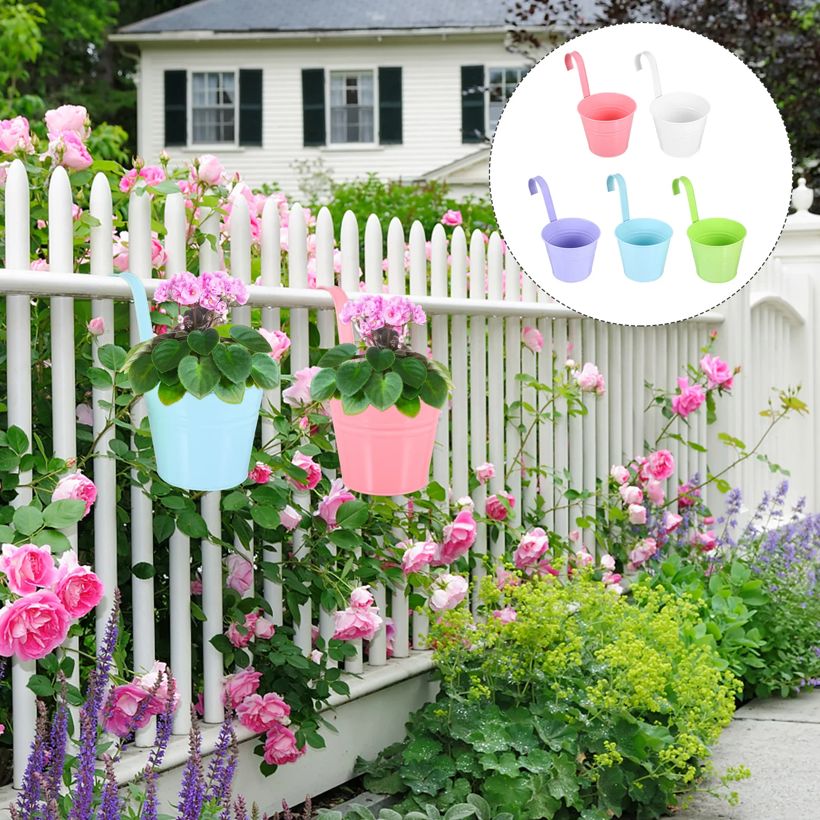 

5Pcs Iron Hanging Flower Pot Anti-Corrosive Durable Garden Patio Outdoor Indoor Decor DIY Unique Planter Iron Hanging Flower Pot