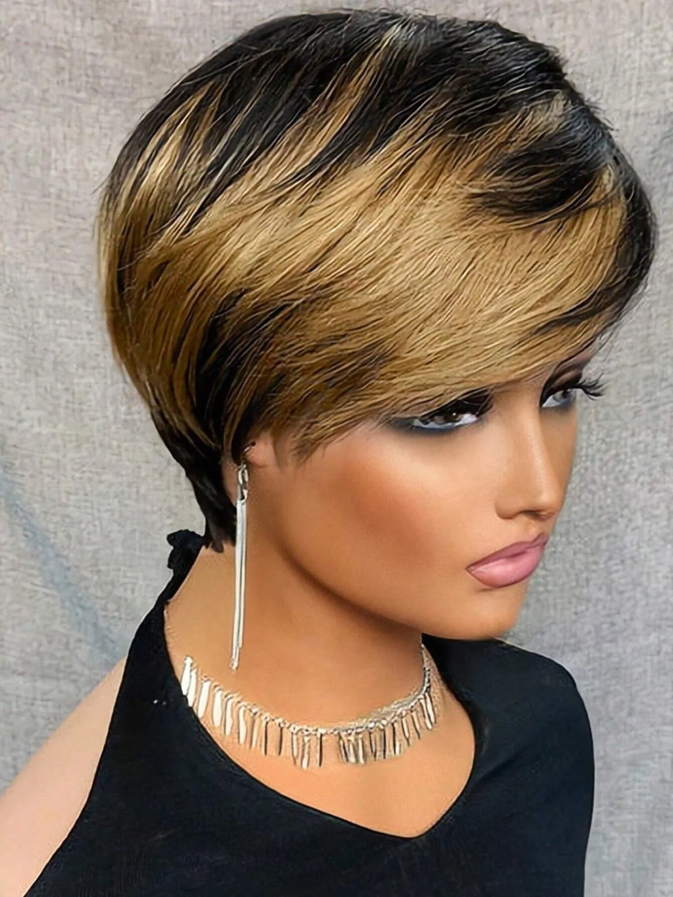 Short Straight Pixie Cut Wig Omber Human Hair Wigs #F1B/27  Color Full Mahine Made Wig Cheap Wigs Daily Wear For Women ,FY-019