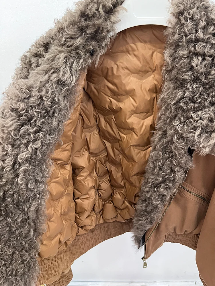 ファッション冬天然羊ラムファー襟付きコート女性用グースダウンジャケット女性用コートパーカーパファージャケットアウター