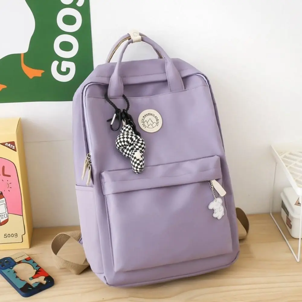 Leichter, wasserdichter Damen-Rucksack aus Nylon, großer Reiserucksack, ergonomische, einfarbige Laptop-Büchertasche für Teenager – Detail 10