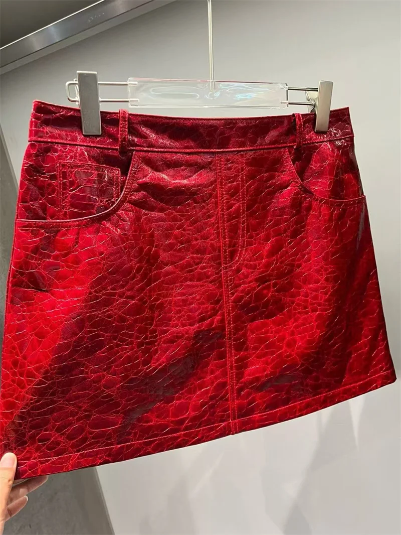 Casacos de couro verdadeiro feminino, jaqueta de pele de carneiro, blazer de couro genuíno, sobretudo vermelho, alta moda