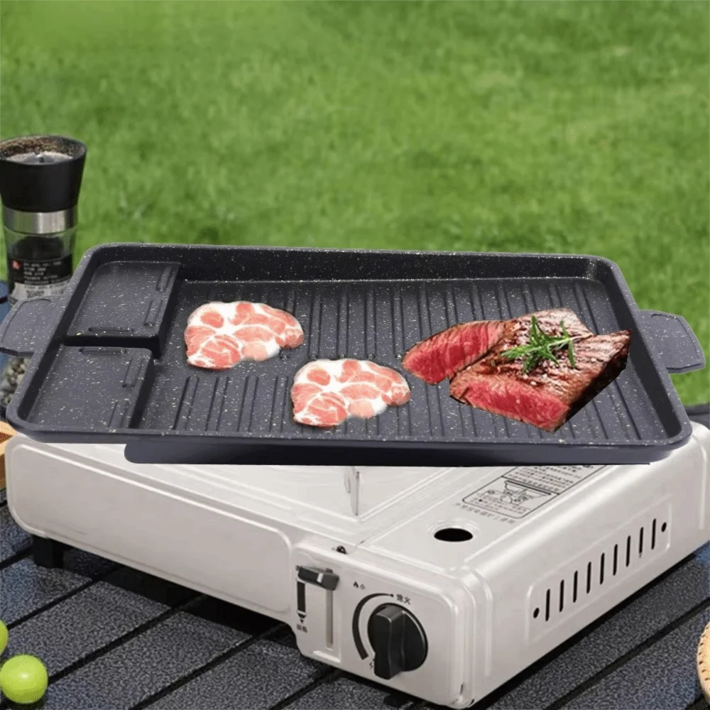 Aluminum Alloy Korean-style Barbecue Pan Non-stick Rectangular Grill Meat Plate with Oil Drain Port Grill Tray Outdoor