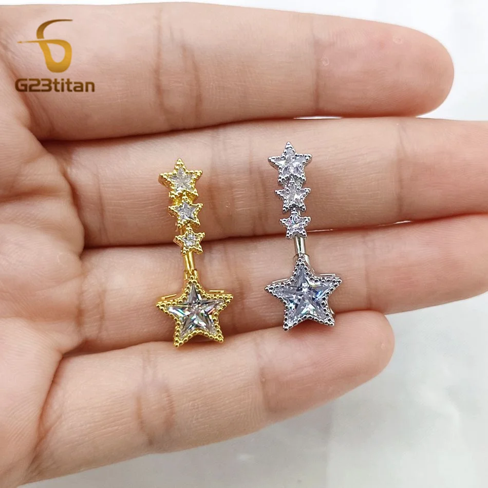 High Quality Star Zircon Belly Button Rings 6-16mm 14G Length Titanium or Steel Bar Body Piercing Anti Allergic Navel Jewelry