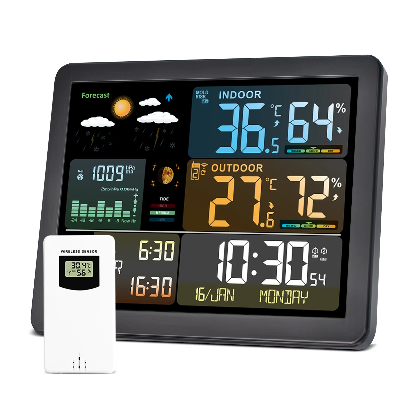 Digital Weather Station Clock Indoor Outdoor Temperature and Humidity Meter Weather Forecast Wireless Electronic Table Clock
