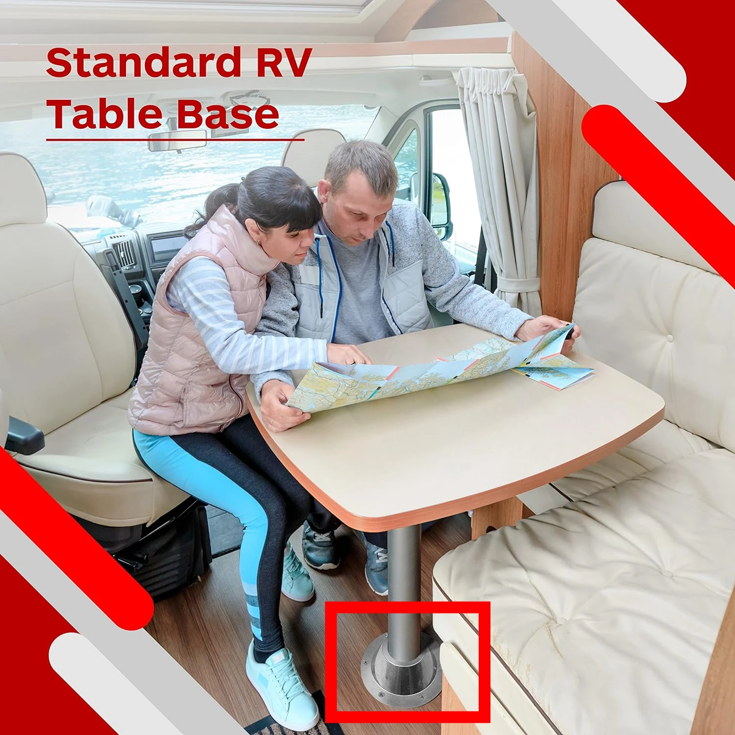 2PCS Island Table Top And Floor Base For 57mm Leg For VW T5 T6 Conversion/ Camper / Horsebox Replacement