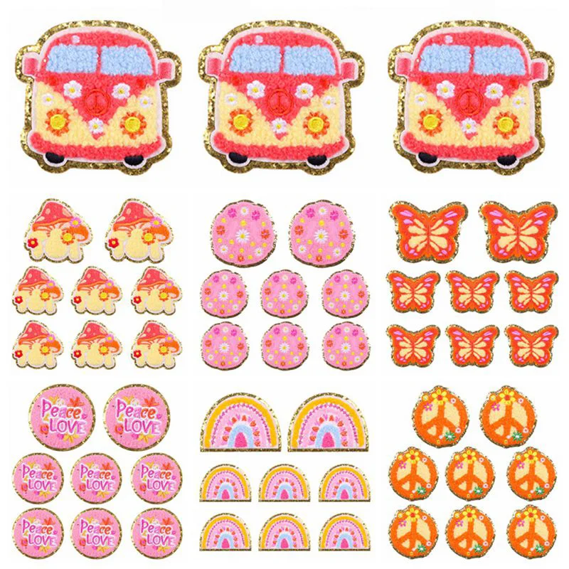 

10PCS Wholesale Car Rainbow Butterfly Sequins Chenille Embroidery Iron On Patches For Clothing Cartoon Stickers For Hat Bags DIY