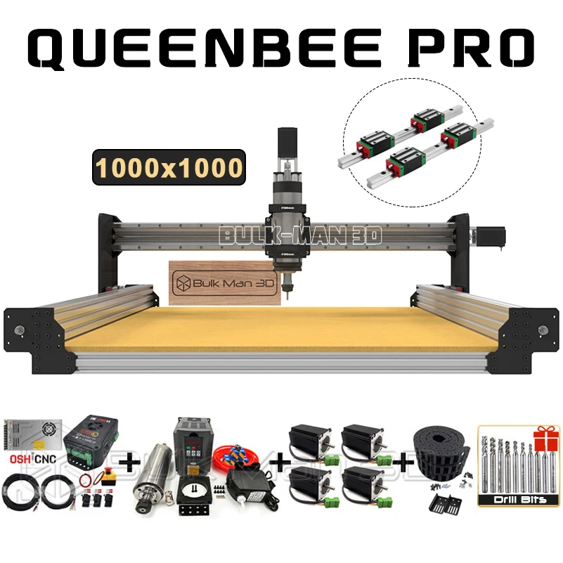 20% KORTING 1000x1000mm QueenBee PRO CNC-routermachine Complete set met lineaire rails Upgrades 4-assige houtbewerking CNC-routergraveur