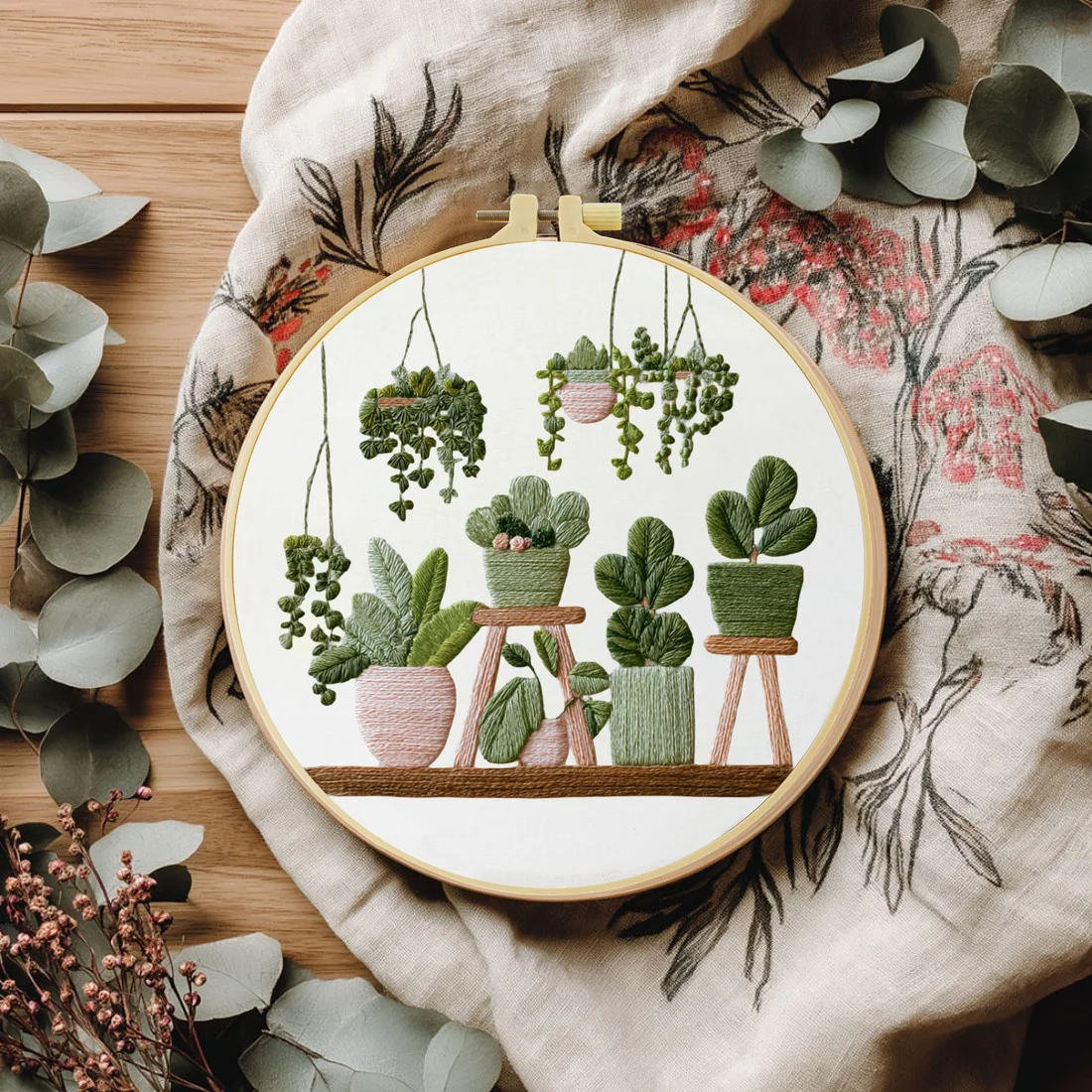 1pc 20X20CM/15X15CM Green potted plant Embroidery Starter Kit DIY Cross Stitch Sewing Art for Gift