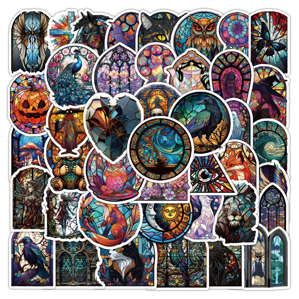 10/30/50pcs Gothic Dark Animal Cartoon Stickers Colorful Art Glass Sticker Notebook Wall Phone Window DIY Graffiti Decal Toys