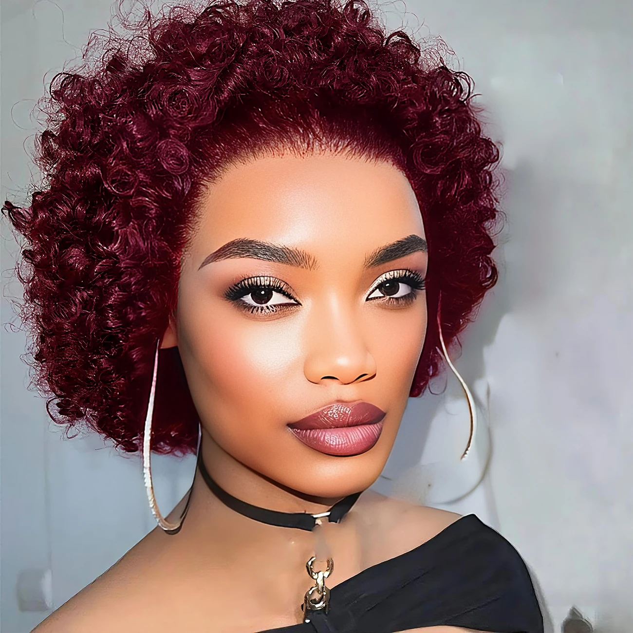 

Short Curly Pixie Cut Lace Front Wigs , 13X1 Human Hair Lace Front Wigs for Women Natural Black 99J Wig