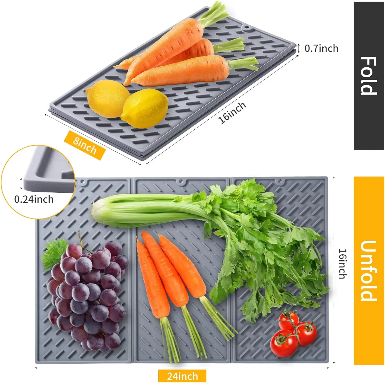 Dish Drying Mat,Silicone Drying Mat for Kitchen Counter,Extra Large Dish Mat,Foldable Design - Durable Heat & Cold Resistant