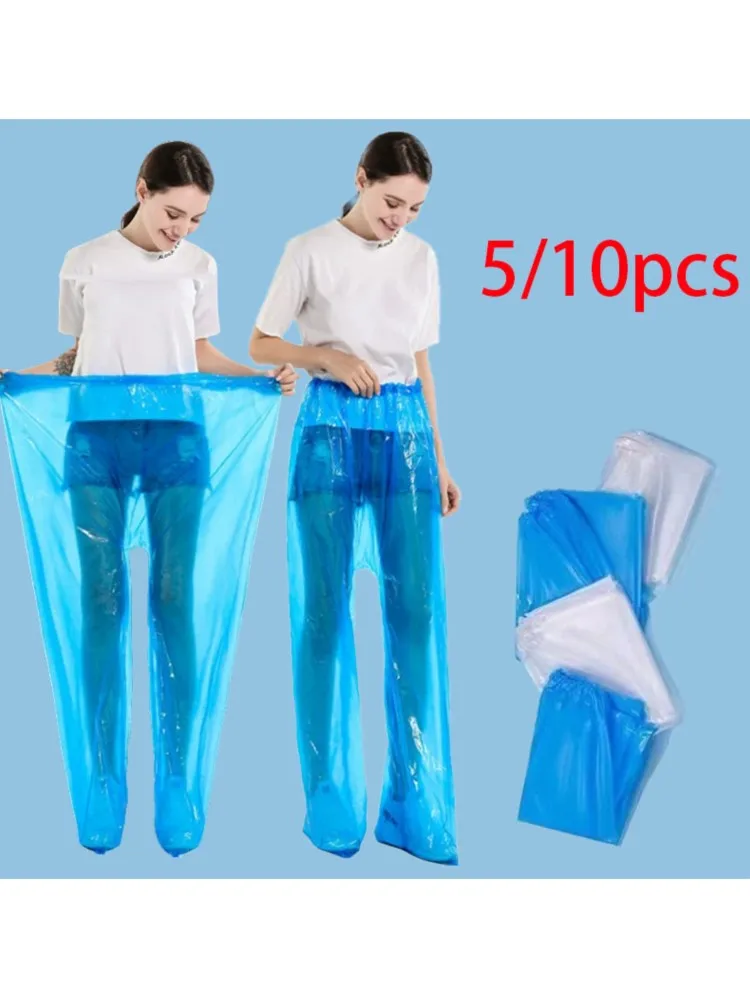 AliExpress 5/10Pcs Disposable Raincoat Pants Portable Splash Proof Split Raincoat Outdoor Travel Drifting Cycling Feet-wrapped Rain Pants