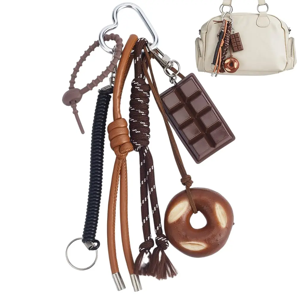 3pcs Bag Charms & Keychain Set Pretzel Purse Charms for Handbags Imitation Bread & Chocolate Keychains for Women