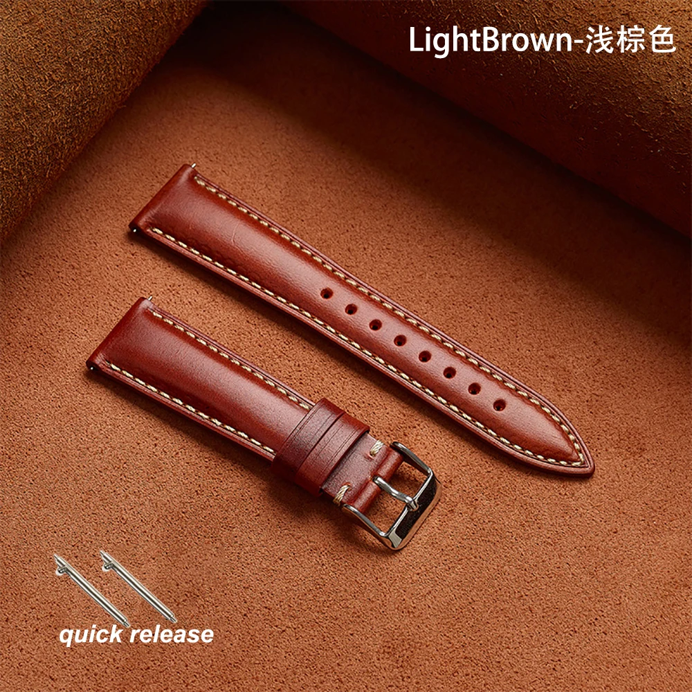 Calf Leather Watch Strap 18mm 19mm 20mm 21mm 22mm Genuine Leather Watchband Stitching Oil Wax Cowhide Straps for Wrist Bracelet