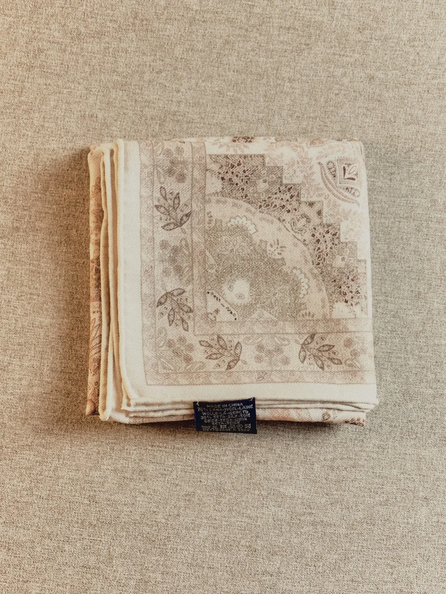 エレガントなペイズリー柄シルクウールスカーフ-レディース-秋冬-おしゃれ-ネクタイ-スクエアスカーフ-65cm-多機能-幾何学模様