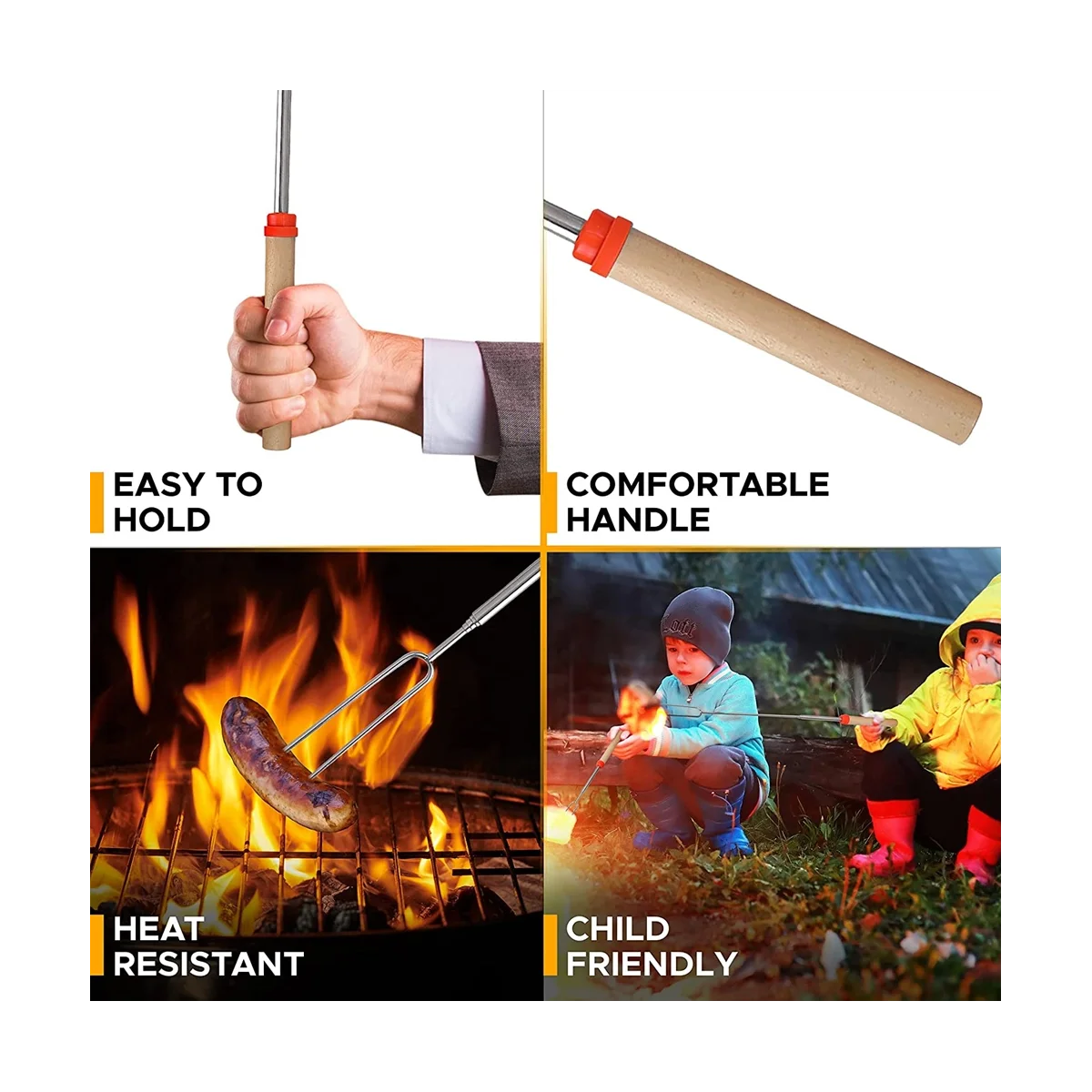 Marshmallow Roasting Sticks (8 Pack) 32 Inches Extendable Telescoping Smores Skewers for Fire Pit Meat