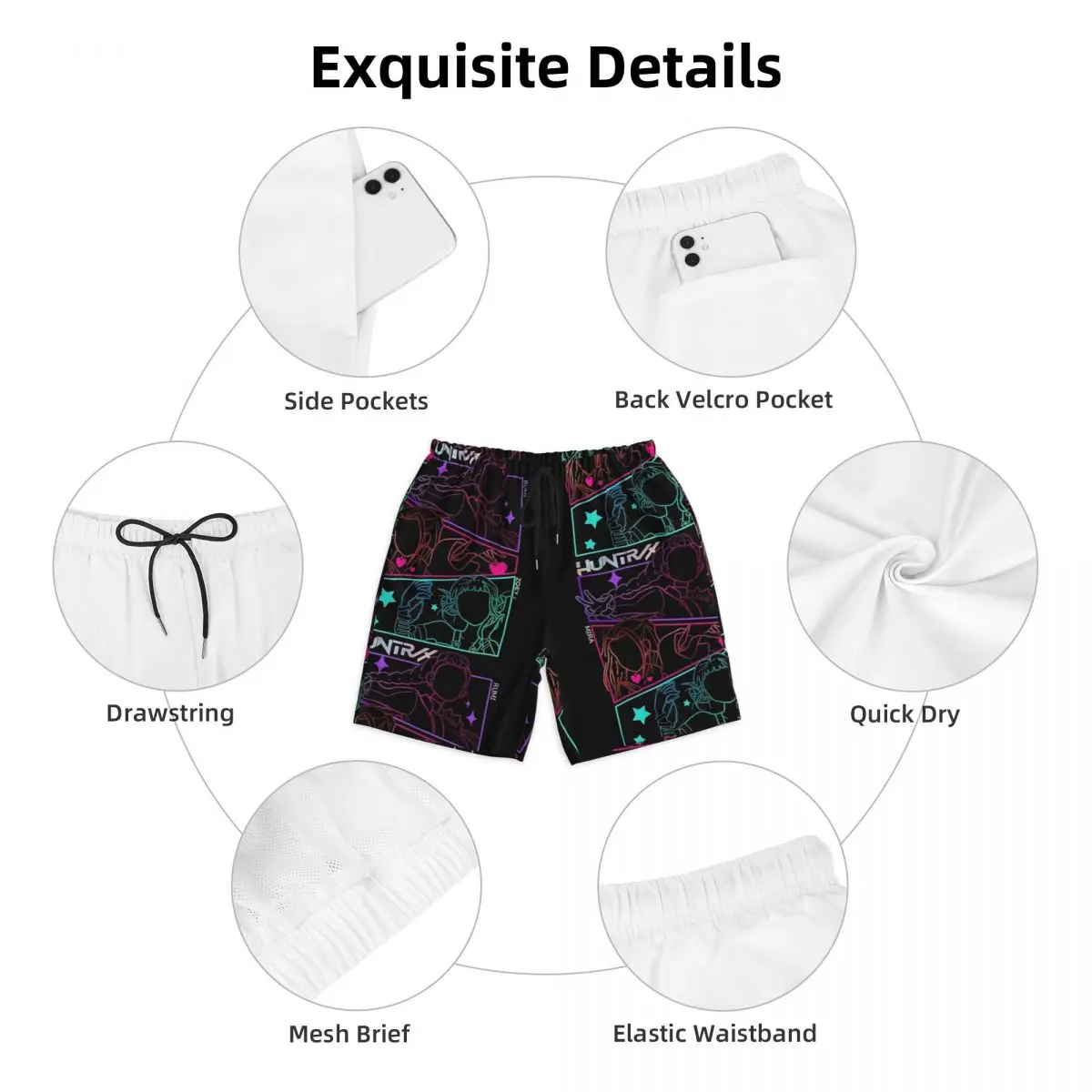 Huntrix Anime Gym Shorts Summer Sports Fitness Beach Short Pants Men Fast Dry Hawaii Printed Plus Size Swim Trunks