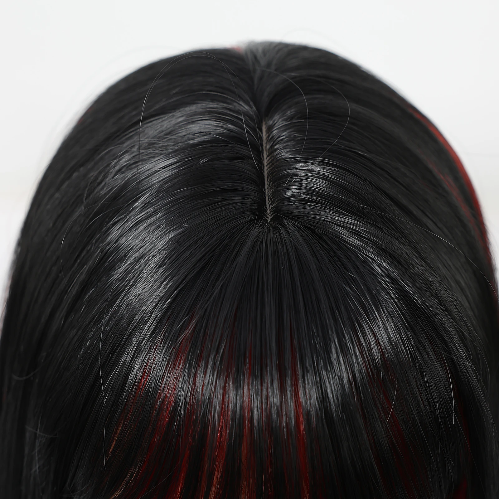 عيد الميلاد طويل مستقيم أسود أحمر تسليط الضوء على الباروكات الاصطناعية مع الانفجارات للنساء البيض لوليتا تأثيري حزب اليومية مقاومة للحرارة #6