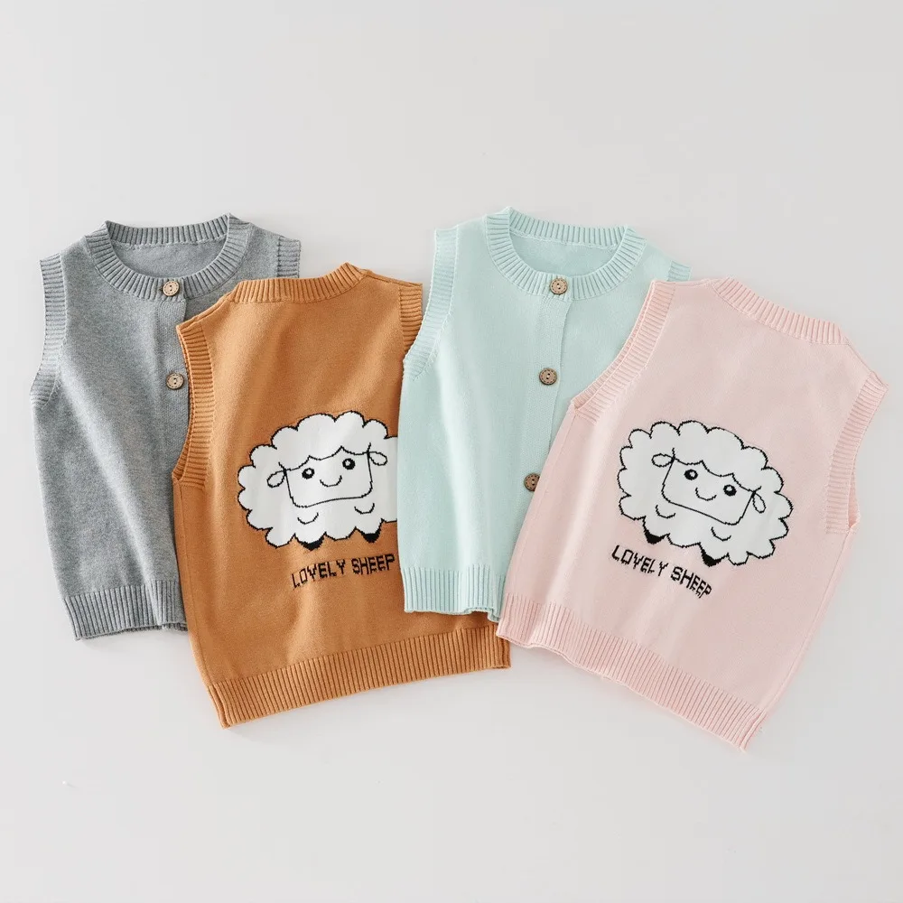 

2025 New Cartoon Sheep Girls & Boys Vest Sweater School Cotton Toddler Vest 1 2 3 4 5 6 7 8 9 10 Years Old Kids Clothes