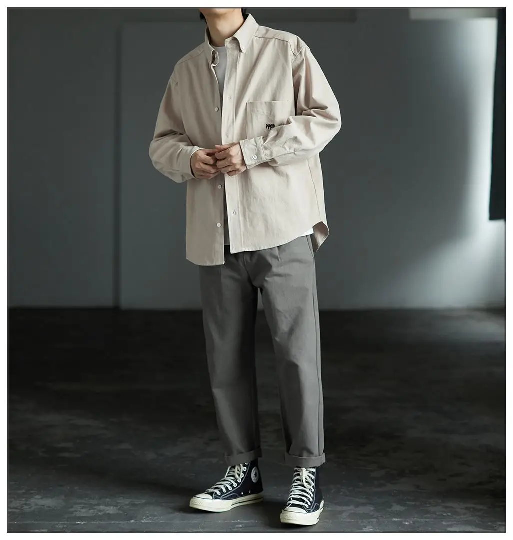 Japanese Men Shirt Long-sleeved Work Jacket Spring and Autumn Retro Casual Cardigan
