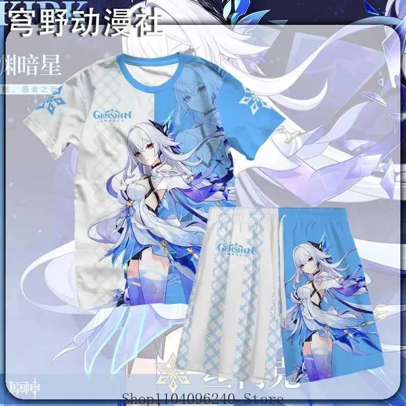 

Genshin Impact Skirk Summer Anime T Shirt Summer Men T-Shirt Casual Women Crew Neck Short Sleeve Tees shorts