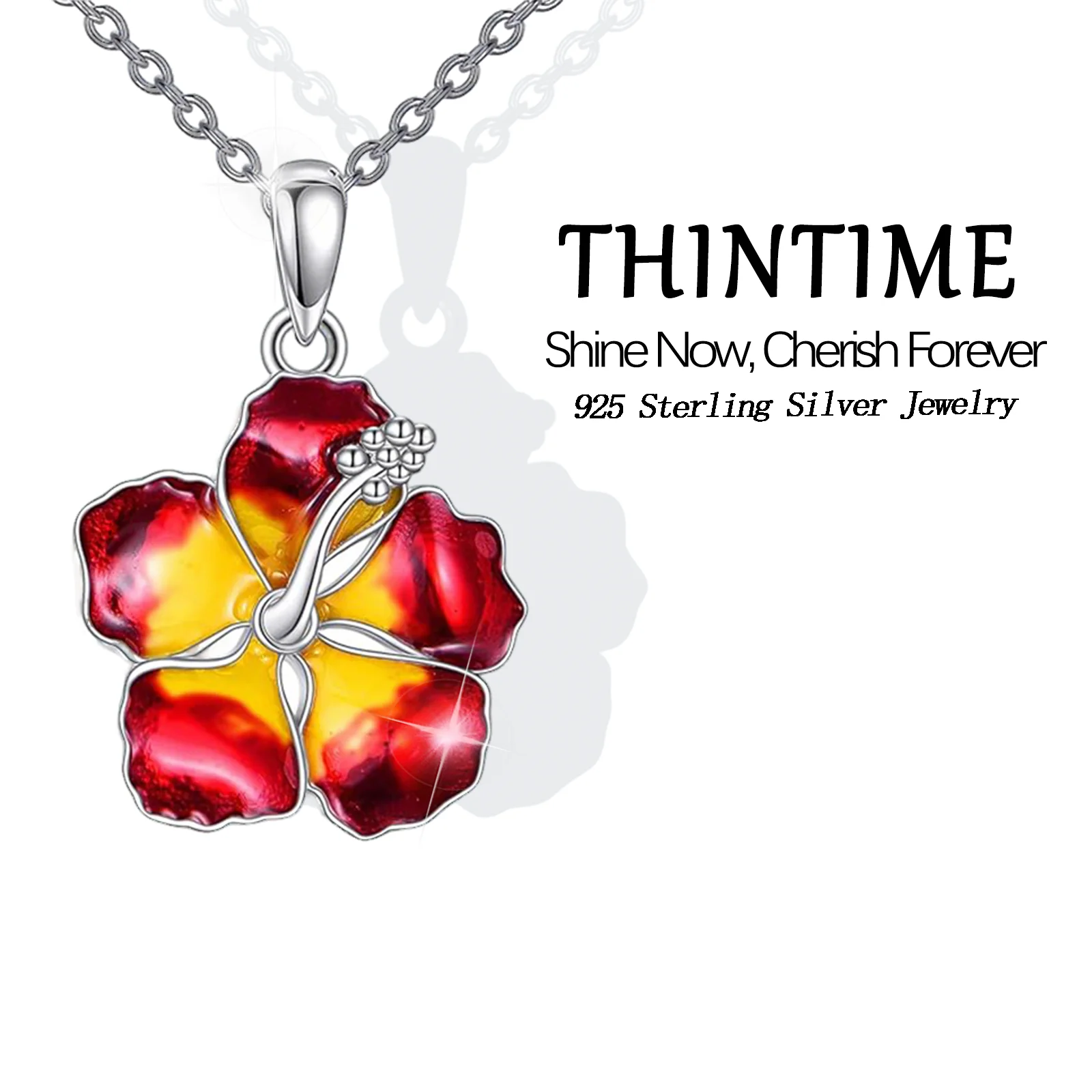 

925 Sterling Silver Flower Pendant Necklace Bohemian Enamel Jewelry for Women Boho Vocation Jewelry