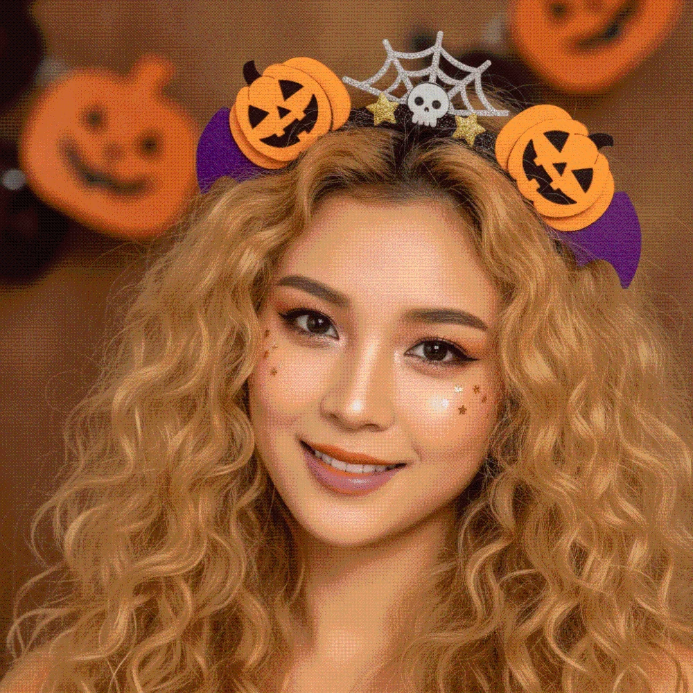Felt Pumpkin Headband Glitter Stars Orange Halloween Hairband Lightweight Silver Cobweb Bat Wings Hair Hoop Parade