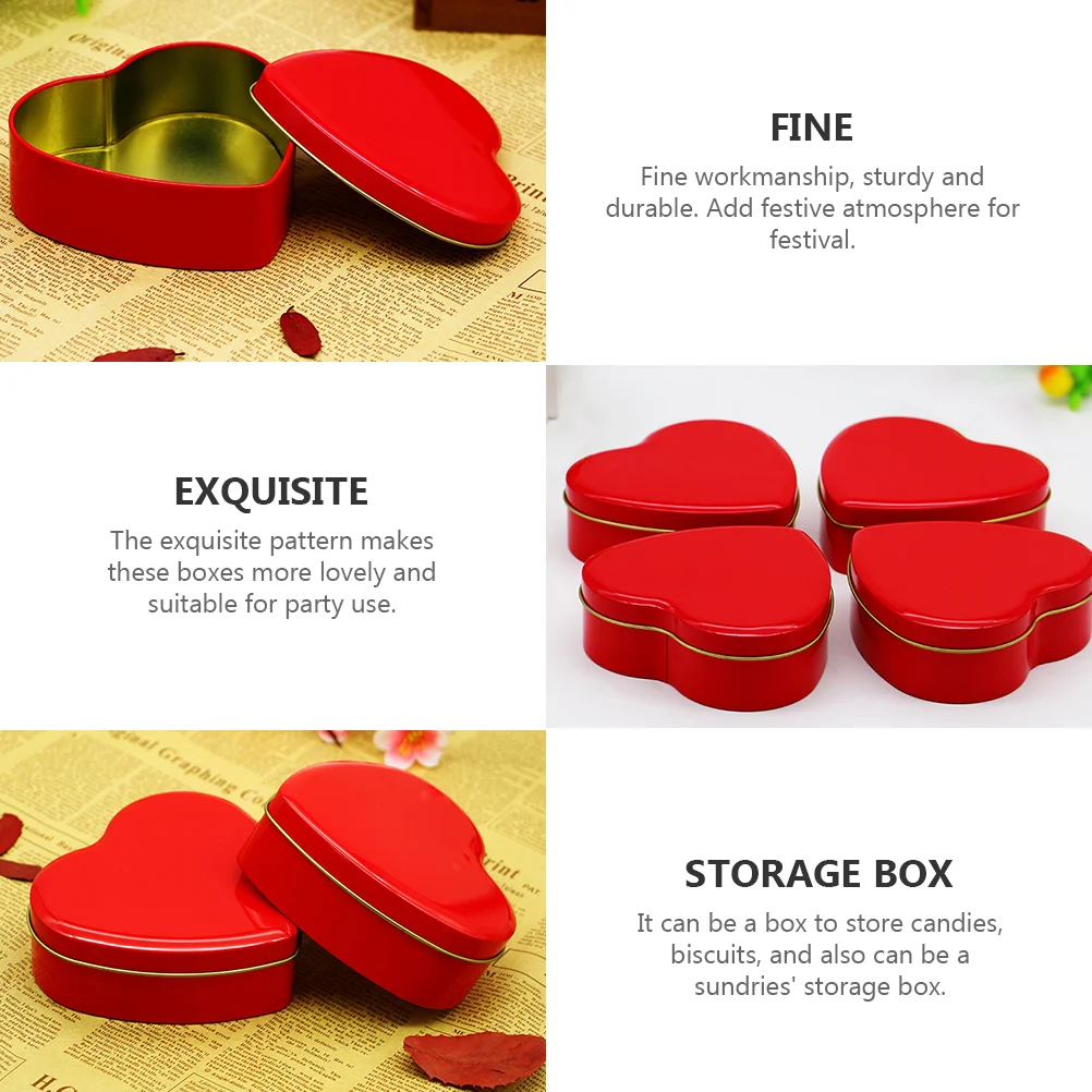

2 Pcs Heart Shaped Iron Box Candy Container Sturdy Premium Material Festive Pattern Storage Case Gift ganizer Tin Box