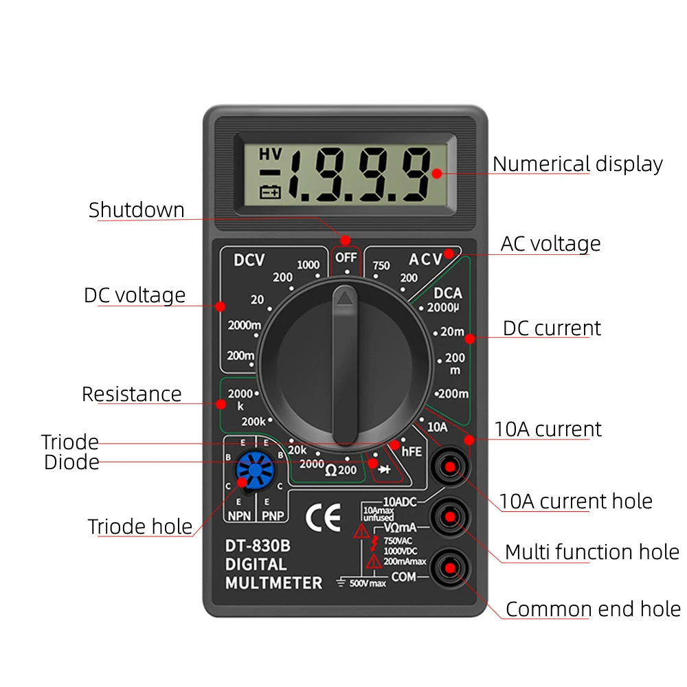 DT830B AC/DC LCD Digital Multimeter 750/1000V Voltmeter Ammeter Ohm Tester High Safety Handheld Meter Digital Multimeter